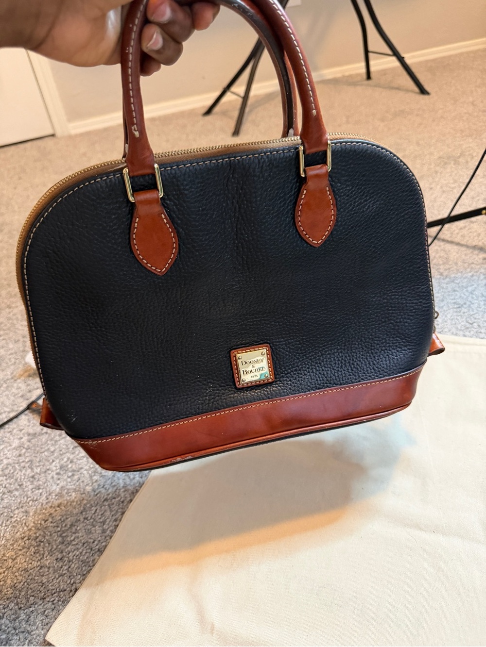 Dooney & Bourke Black and Brown Pebbled Leather Dome Satchel - Picture 3 of 16